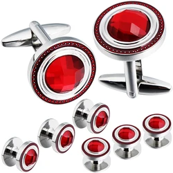 HAWSON Crystal Cufflinks and Studs Sets for Men's Tuxedo Shirts with Gift Box - One Pair Cufflinks with 6 pcs Studs