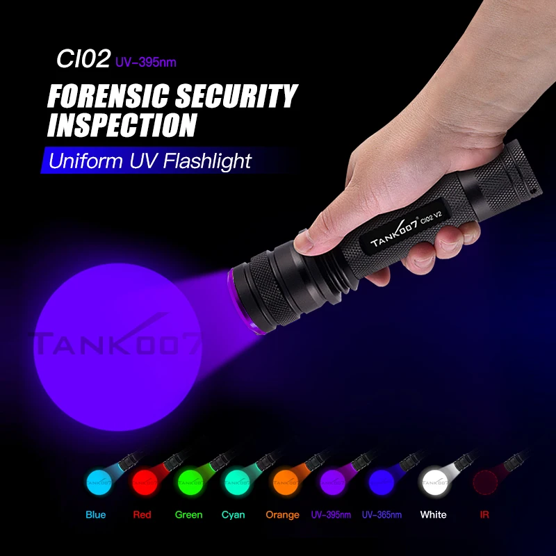 

TANK007 CI02 395nm Forensic CSI NDT UV LED Light Flashlight Torchlight Blacklight Torch High Power GEL Curing Lamps Rechargeable