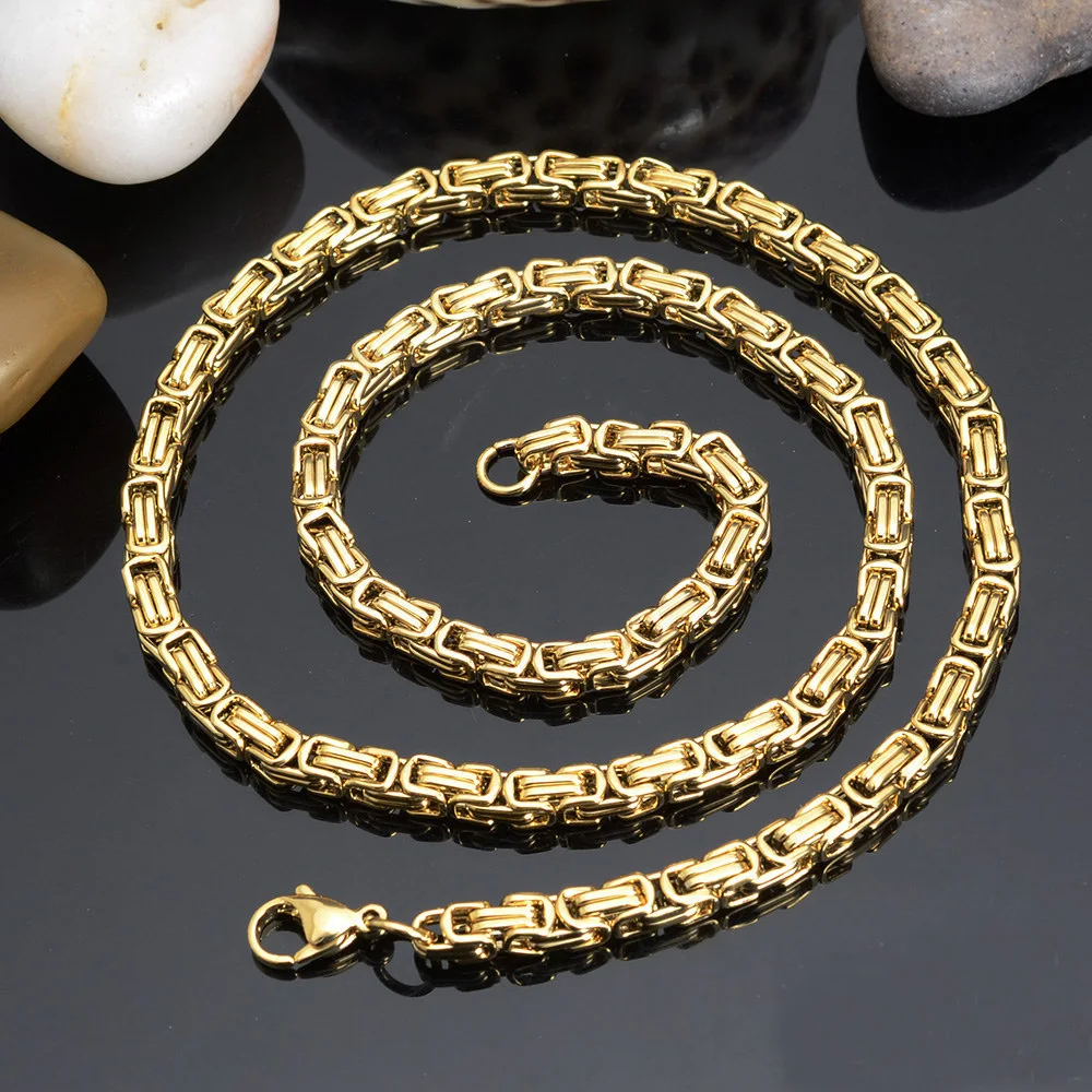 6mm 7-40inch Jewelry Gold Color 316L Stainless Steel Necklace for Men Women Royal Byzantine Box Choker Chain Jewelry Gift