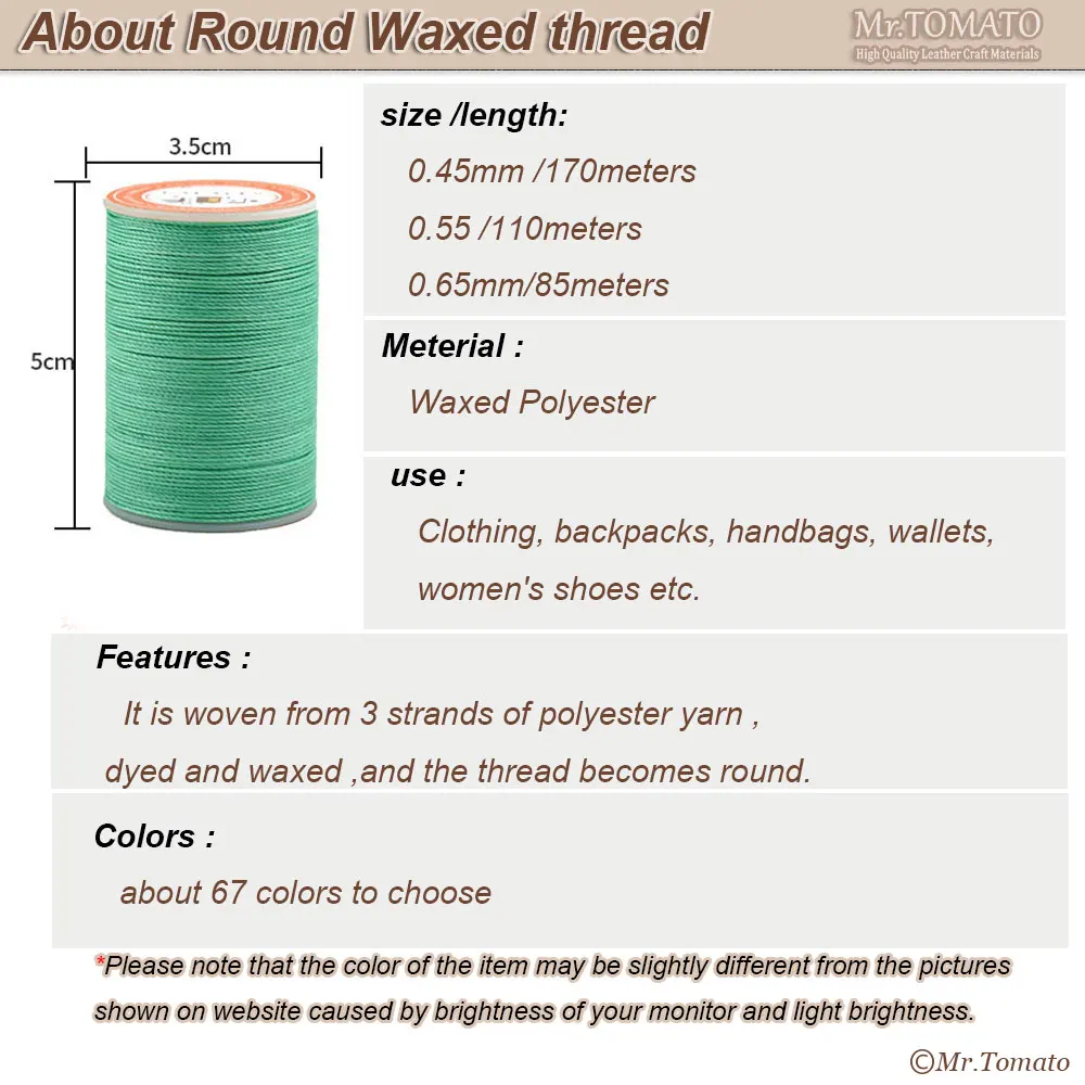 0.55 0.45 0.65 mm Round Waxed Thread Sewing cord Whipping Thread Leather Hand Stitching Polyester Hand Sewing Leather Work DIY