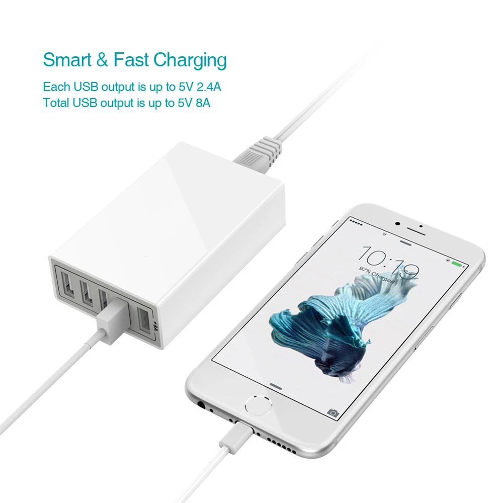 60W 10 Ports 40W 5 USB Ports Quick Charge Charger Station Dock with Cable for iPhone iPad Samsung PC Kindle Multi USB Charger
