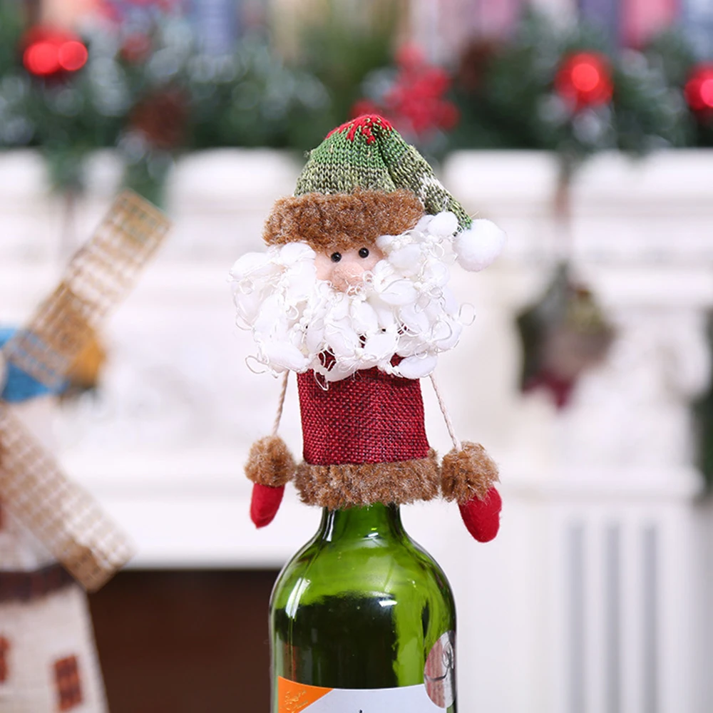 Christmas Decoration Cartoon Santa Claus Hanging Hands wine bottle cover Champagne Wine Bottle Cap Wine Wine Bottle Set AA074