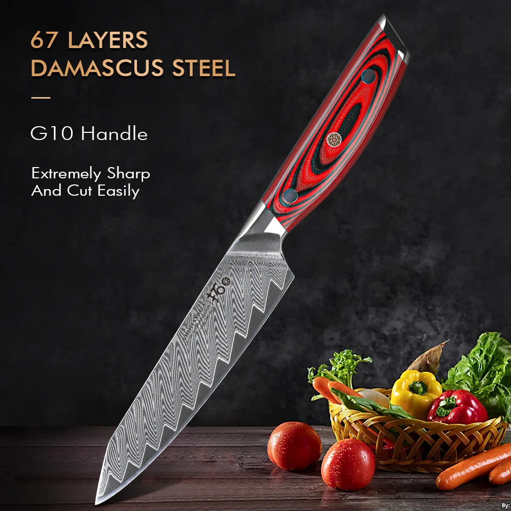 TURWHO-Damascus Steel Utility Knife, Super Sharp, Cook Knife for Fruit, Vagetable Petty Peeling Kitchen Knife, 67 Layer, 5