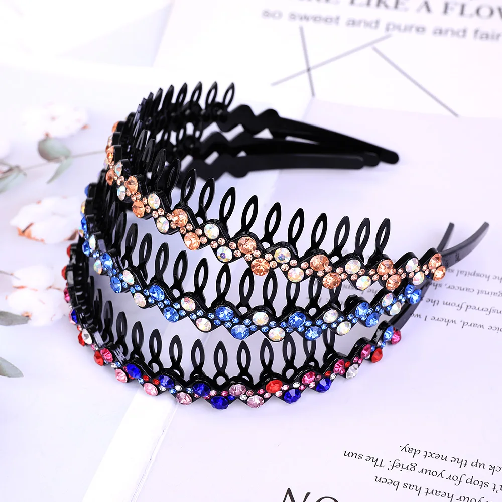 Hairbands Non-slip Bezel Colorful Rhinestone Flower Water Ripple Hair Hoop Headband for Women Hair Band Hair Accessories Hairsty