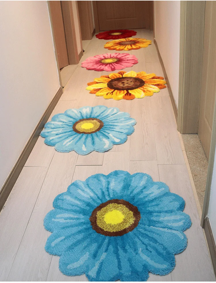 Top Quality New Fashion 3D Beautiful Flower Floor Rug Soft Door Mat Handmade Chrysanthemum Carpet Red Pink Yellow Blue Purple