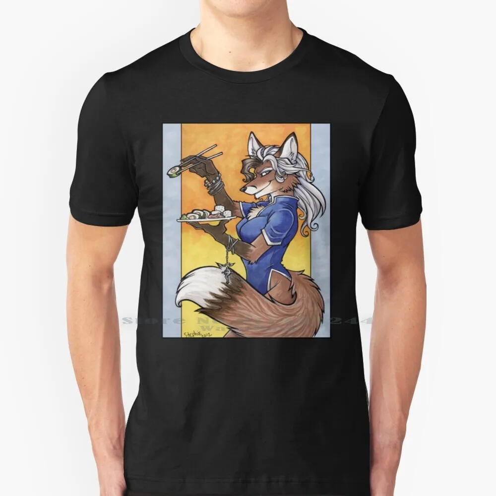 Sushi Fox T Shirt 100% Pure Cotton Werewolf Lycanthrope Lycanthropy Vixen Fox Anime Furry Anthropomorphic Wolves Fantasy