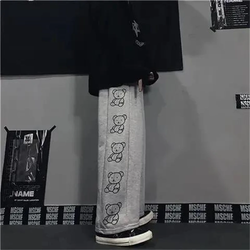 Korean Style Wide Leg Pants Cartoon Print Harajuku Trousers Women Streetwear Autumn Fashion Casual Sweatpants Female