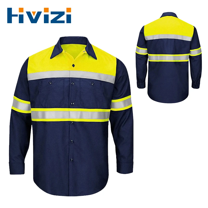 

High Visibility Hi Vis Reflective Safety Work Shirts with Multi Pockets Two Tone Polo Shirt Size 4XL