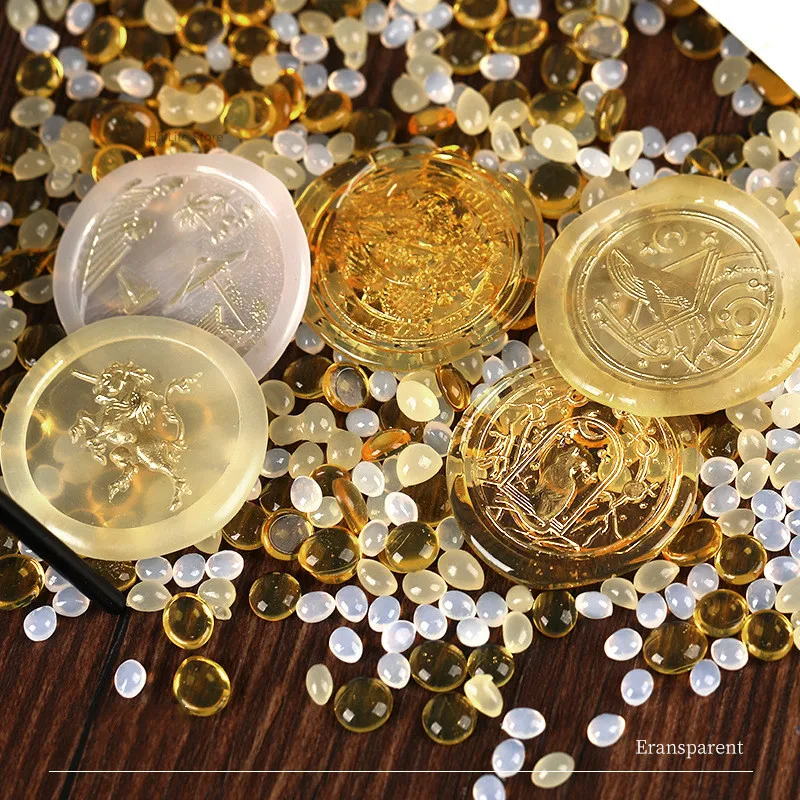 Partículas de cera de laca transparente, pegamento de laca transparente dorado ámbar, sello de cera de sellado, palo de sellado de sobre hecho a sí mismo DIY