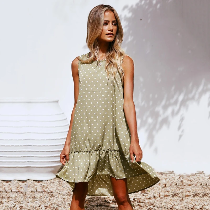 

Ardm Casual Loose Dot Print платье летнее женское2021 Asymmetry Ruffled Beach Summer Dresses Vintage Oversize Mini Dress Vestido