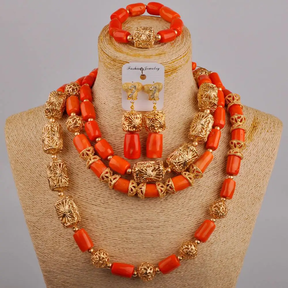 

Wedding Jewelry African Wedding Red Natural Coral Necklace Nigeria Bridegroom Bride Couple Wedding Jewelry Set AU-462