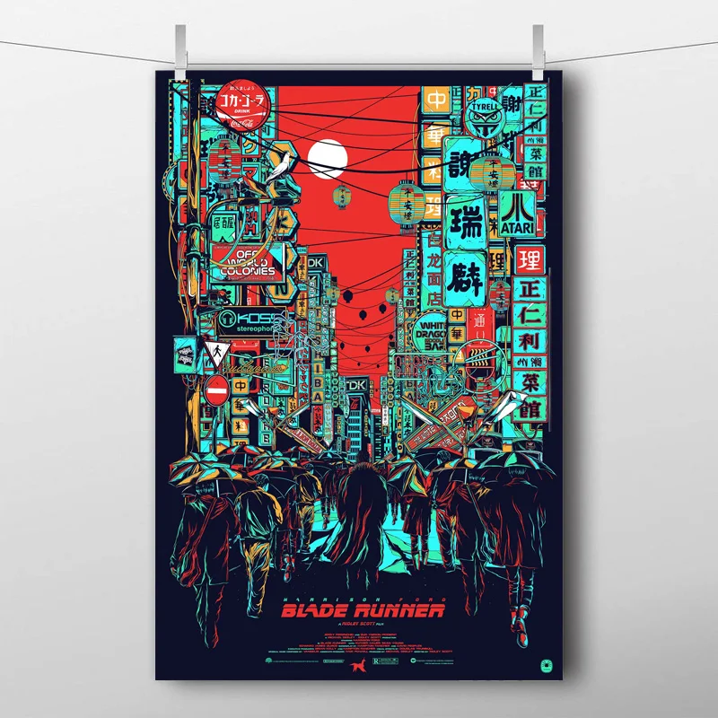 Blade Runner Movie Solid Wood Scrolls Painting  Asian street Signboard Canvas Wall Art Posters and Prints For Living Room Decor