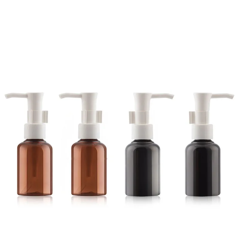 50ML 48pcs/lot Black Brown PET Essential Oil Pump Bottle,Plastic Cosmetic Container, Empty Shampoo Sub-bottling,Lotion Bottle