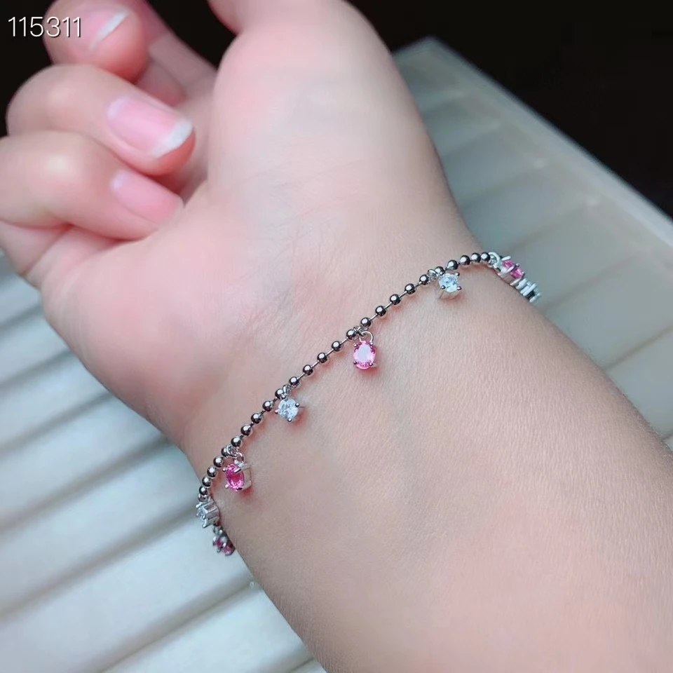 KJJEAXCMY Fine Jewelry 925 Sterling Silver  Natural Pink Sapphire  Noble Girl New Hand braceletBridal Accessories Birthday Gift