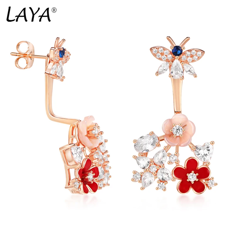 

Laya 925 Sterling Silver Summer Hot Jewelry High Quality Zircon Natural Shell Flower Butterfly Enamel Drop Earrings For Women