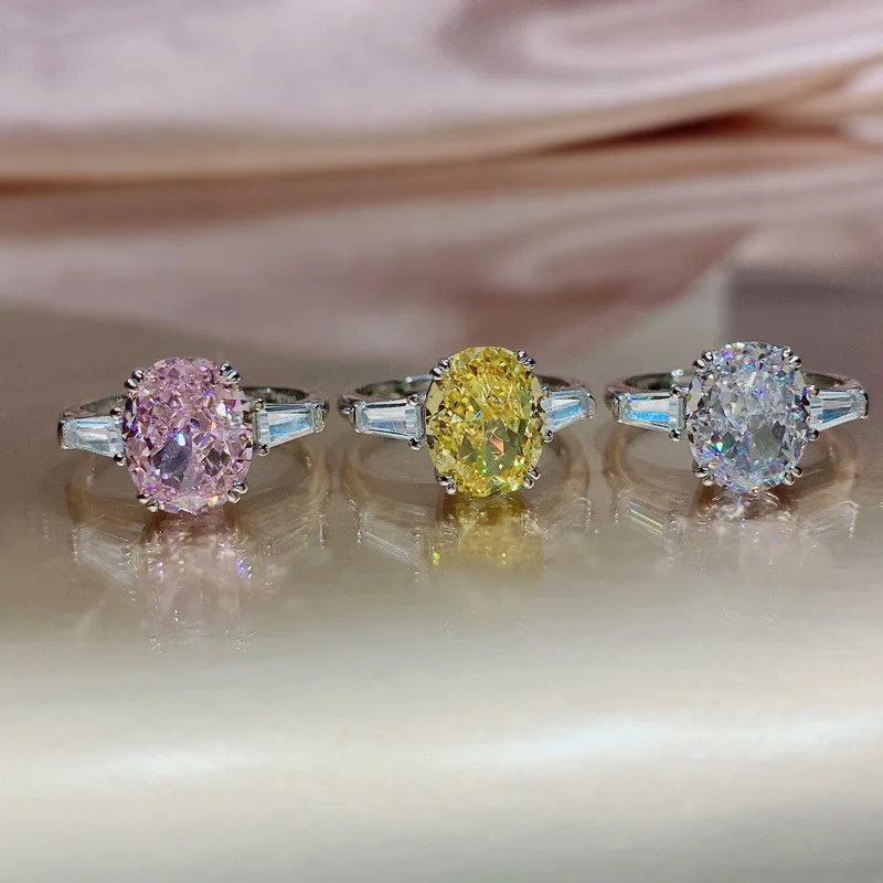 Oval Cut 3ct Gemstones Diamond Ring 100% Original 925 sterling silver Wedding band Rings for Women Men Engagement Jewelry Gift