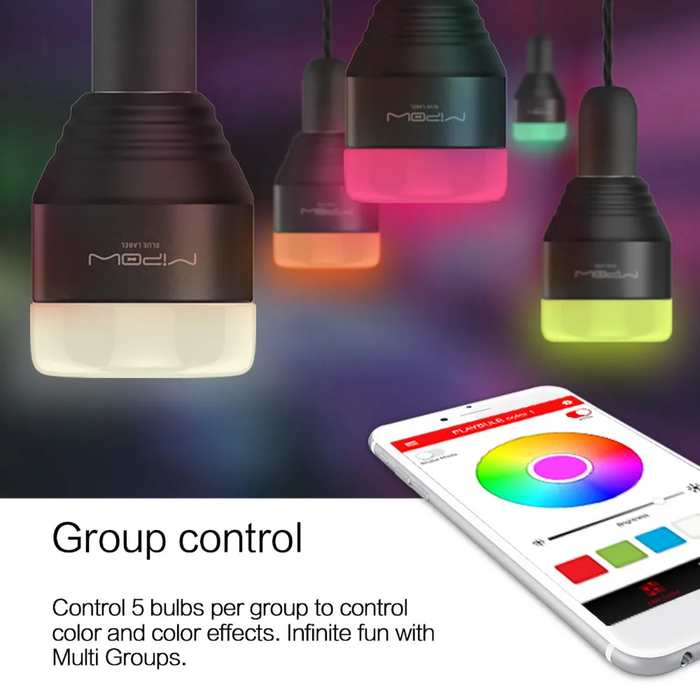 MIPOW-bombilla LED inteligente E26/E27, lámpara mágica regulable con Bluetooth, Control por aplicación, RGB, varios colores