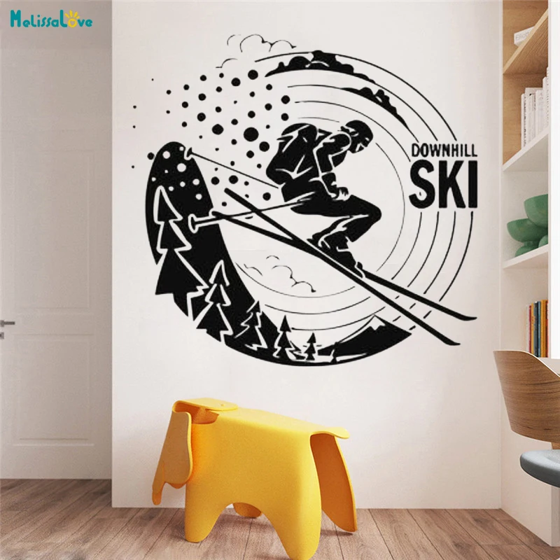 Ski Wall Decal Winter Sports Home Decor Living Room Bedroom Skiing Art Skied Self-adhesive Murals Vinyl YT4585