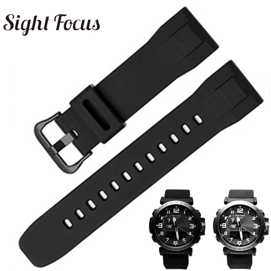 24mm Black Rubber Watch Strap for Casio PRG-600/600Y Wachband PRW-6600 Watch band 24mm Casio Belt Uhrenarmband Waterproof