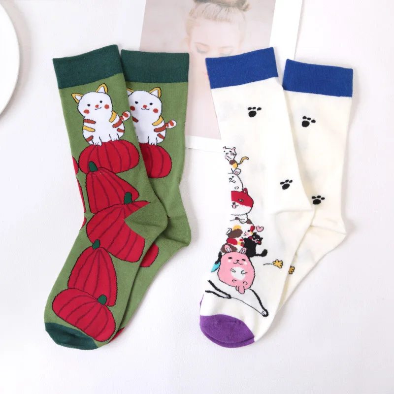 Calzini da donna Streetwear Fashion Jacquard Funny Cartoon Cat Cute Socks coreano Harajuku Cotton Couples Kawaii Animal Hip Hop Socks