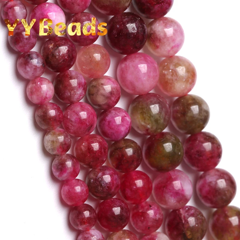 Natural Pink Tourmaline Jades Beads Round Loose Spacer Beads For Jewelry Making DIY Bracelets Necklaces Accessories 6 8 10mm 15