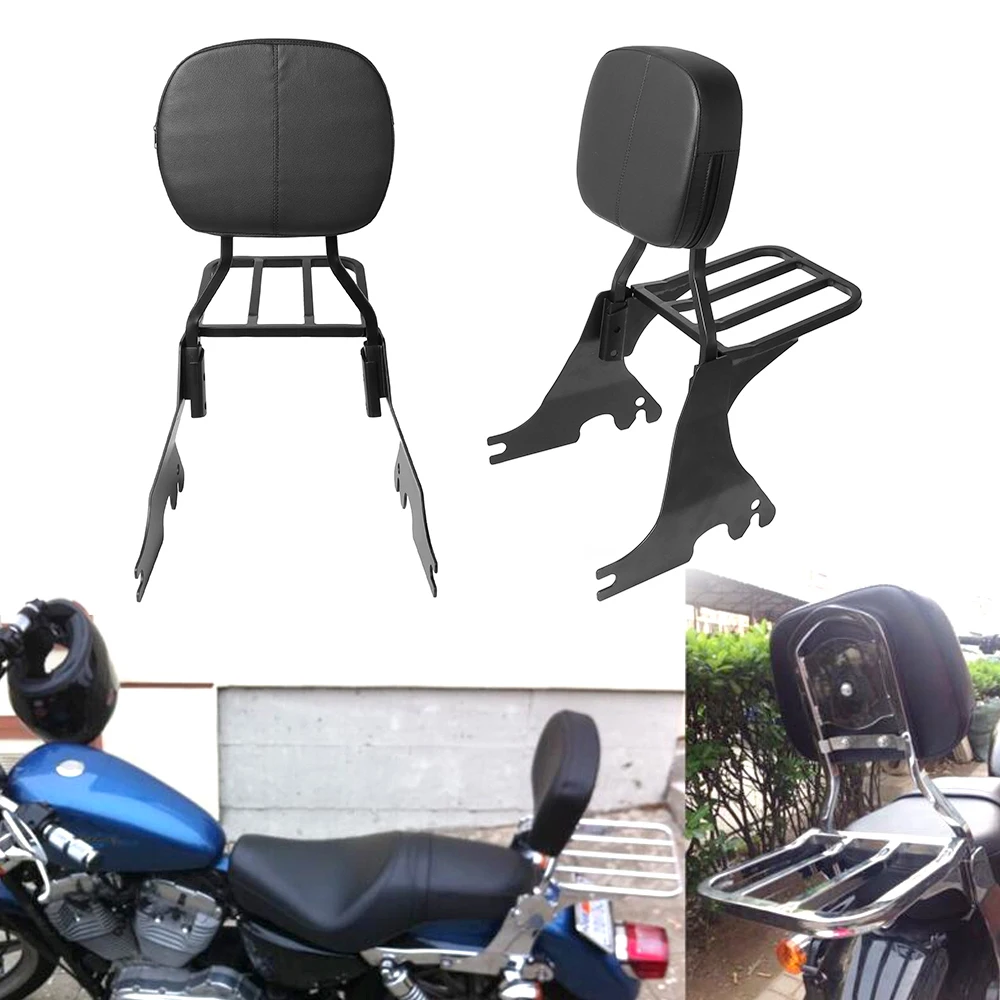 

Motorcycle Black Backrest Sissy Bar &Luggage Rack Matel Fit For Harley Sportster SuperLow XL883 1200 48 Seventy Two 2004-2019