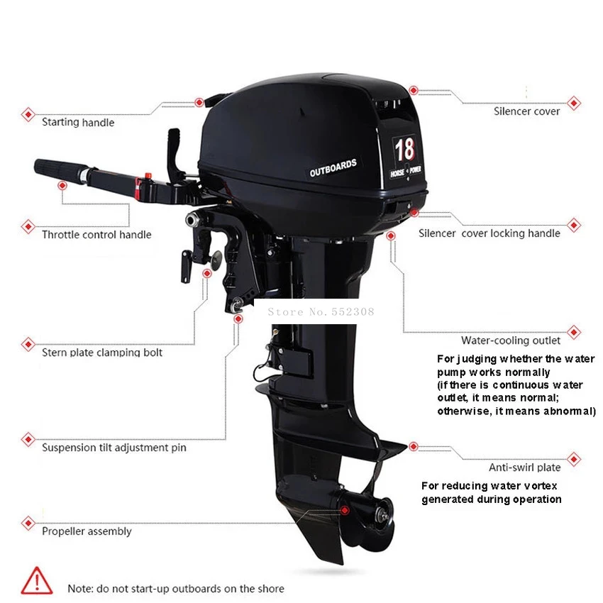 Motor fueraborda de 18 caballos de fuerza para barco, sistema de refrigeración por agua, Motor fueraborda 2, Motor de gasolina para barco inflable