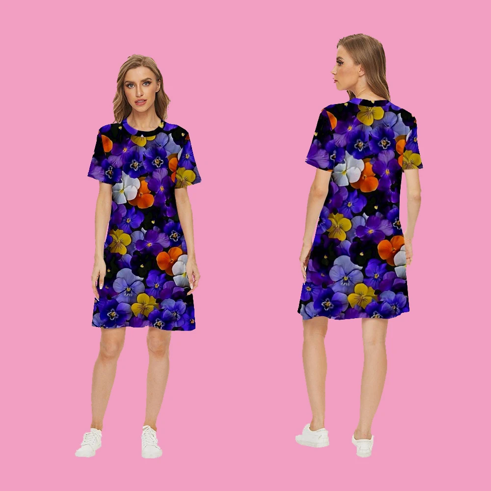 

SOJINM Women Dresses Elegant O-neck Floral Printed Dress Casual Oversize Loose Robe Short Sleeve Party Femm Clothes Tops 4XL