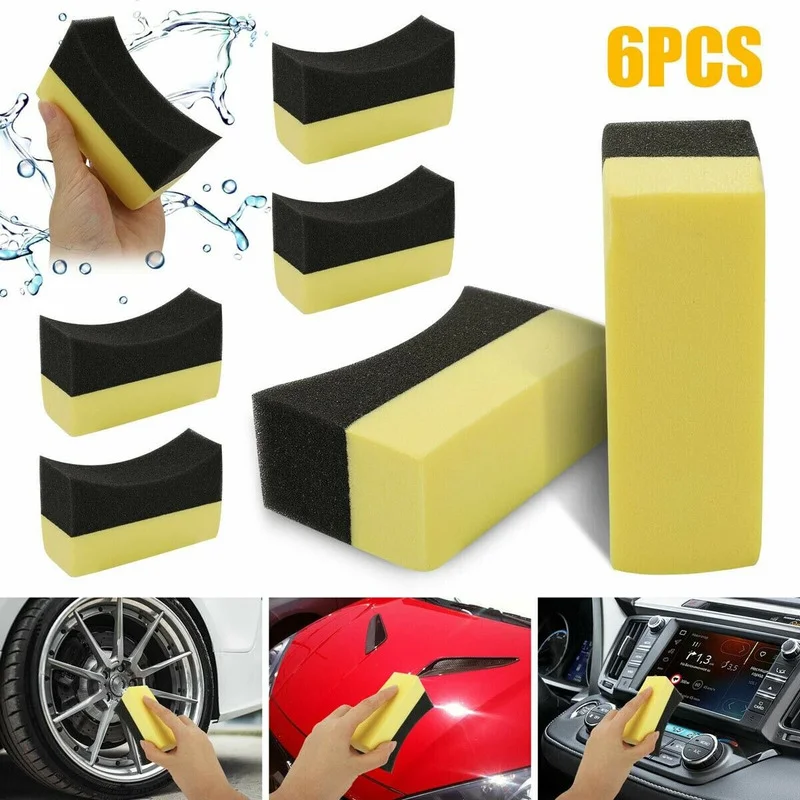 

6Pcs/Set Tire Dressing Applicator Pads Car Contour Sponge Gloss Shine Protectant Wheel Waxing Cleaning Car Universal Accessories