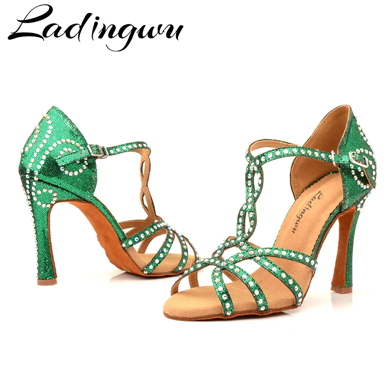 Ladingwu-Chaussures de danse latine avec biscuits pour femme, chaussures de danse professionnelles, flash grill vert, salsa et tango, salle de