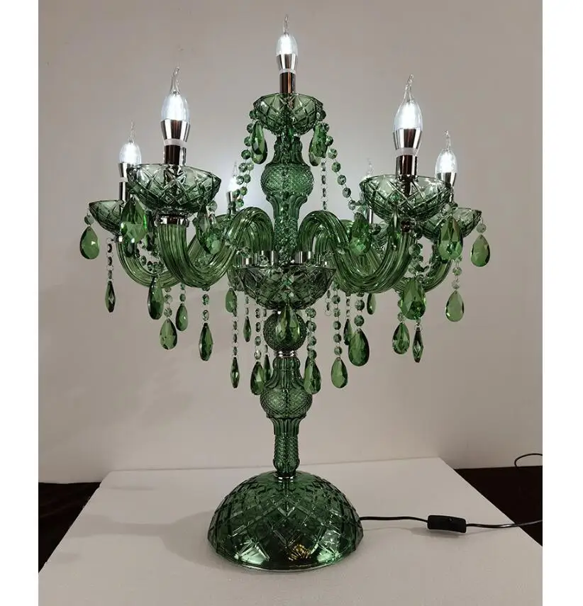 Imagem -06 - Luminária de Mesa Moderna Verde D50cm H75cm 7l Cristal Luxo Decoração de Casa Iluminação de Cabeceira