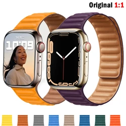 Bracelet à Maillons en Cuir pour Apple Watch, 44mm, Ultra 49mm, 40mm, 45mm, 38-42-Rivière mm, Boucle Originale, iWatch Série 8 7 6 5 4 3 Se