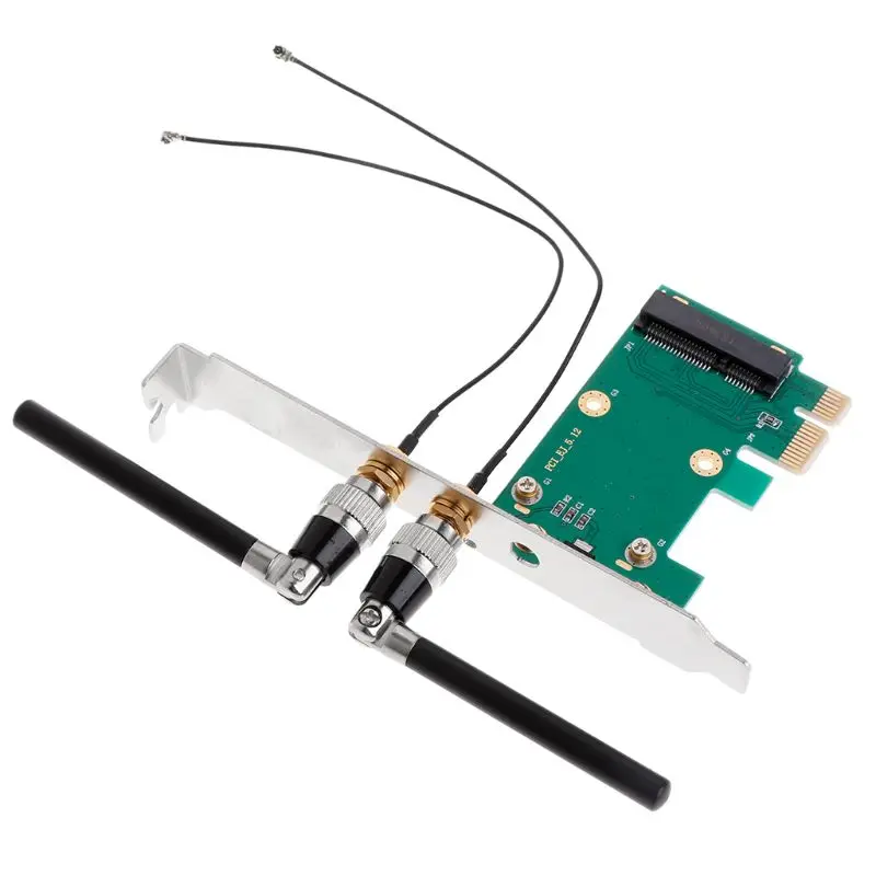 Mini PCI-E to PCI-E 1X Desktop Adapter Convertor with Two Antennas for Wireless Wifi Card