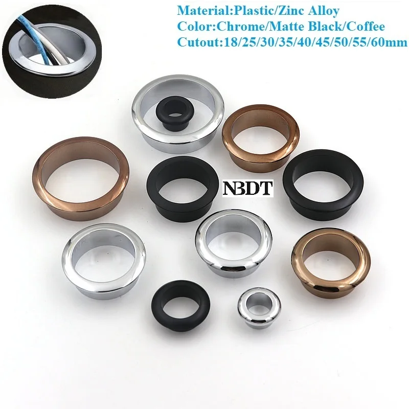 

10Pcs Zinc Desk Cord Grommet Hole Cover Wire Cable Organizer Management Matte Black Shiny Silver Copper