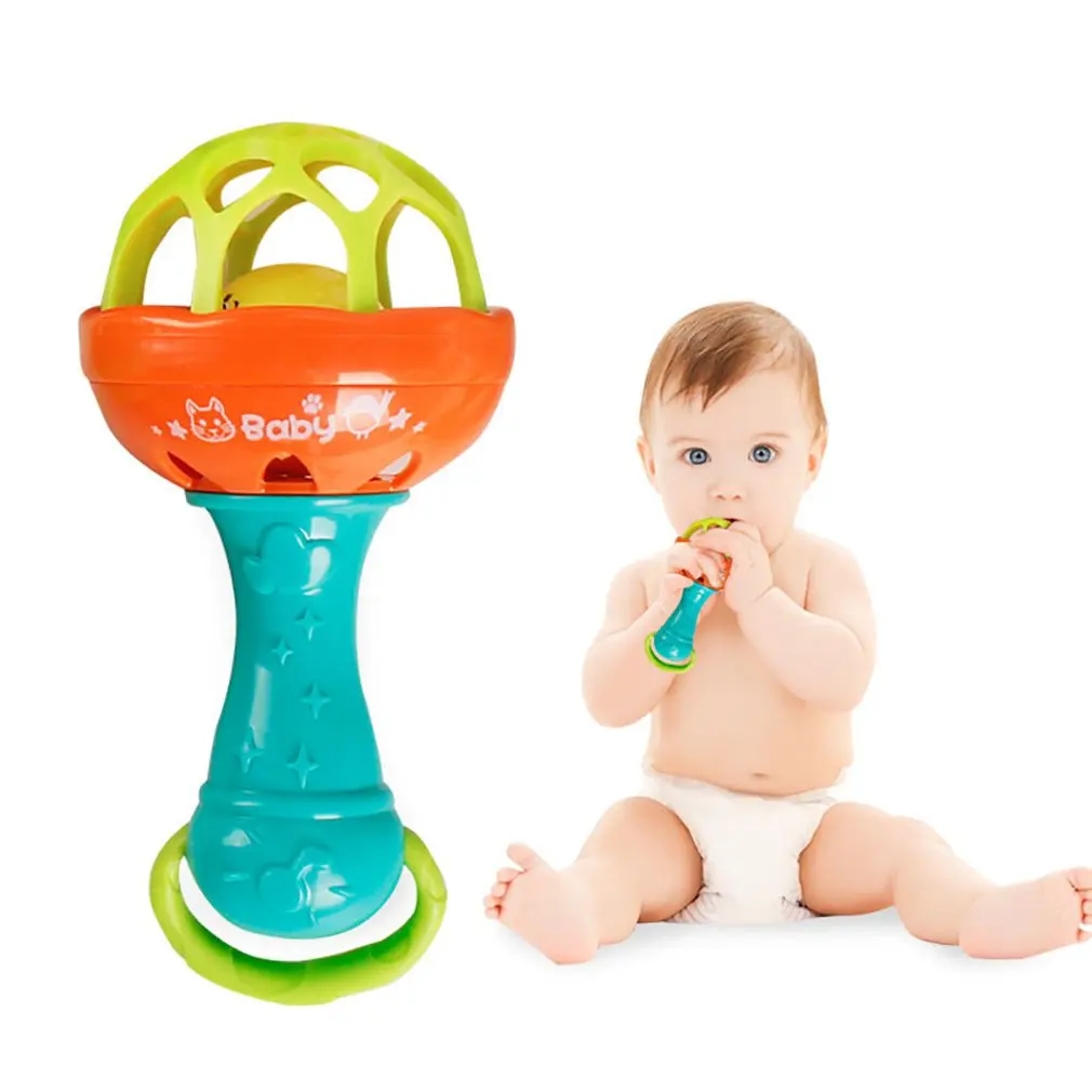 1pcs Rocking Hammer Hand Holding Bell Baby Soft Rubber Teether Rattle Rod Multi-functional Baby Rattle Stick With Teether