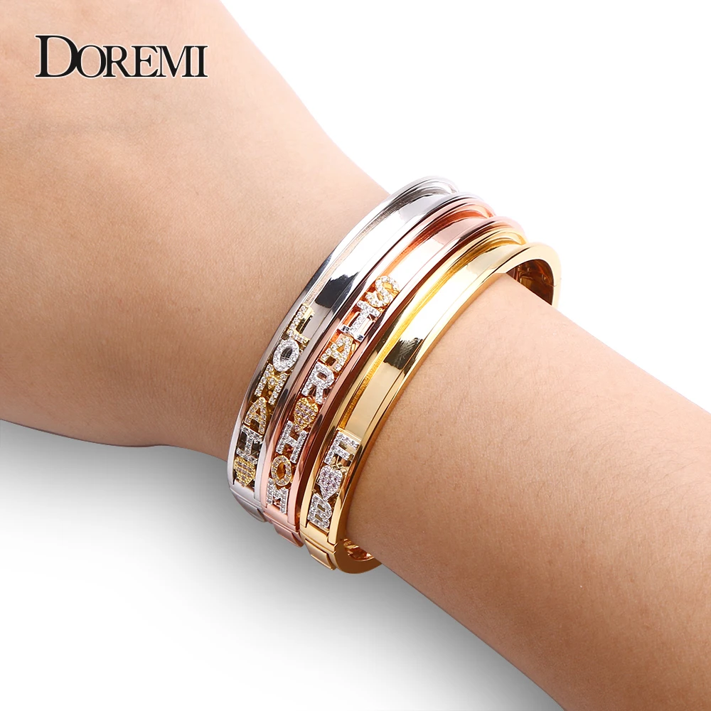 Imagem -02 - Doremi-diy Zirconia Letras Personalizadas Bangle Pulseiras Nome Personalizado Encantos Slider Destacáveis Bangle