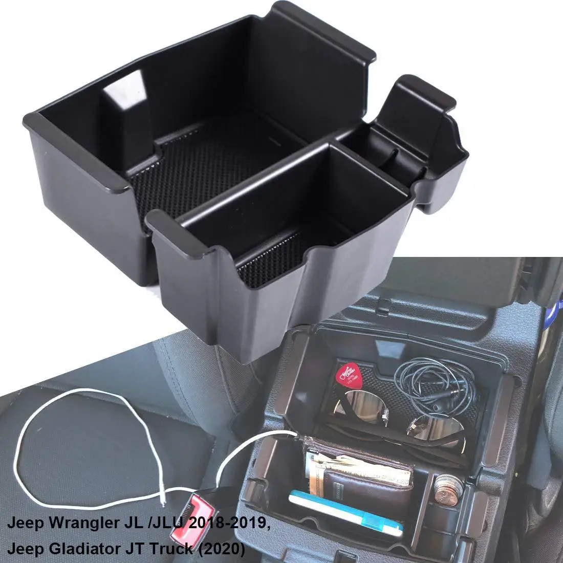 

for Jeep Wrangler JL 2018 2019 2020 2021 2022 Armrest Storage Box Center Console Flocking Organizer Containers Car Accessories