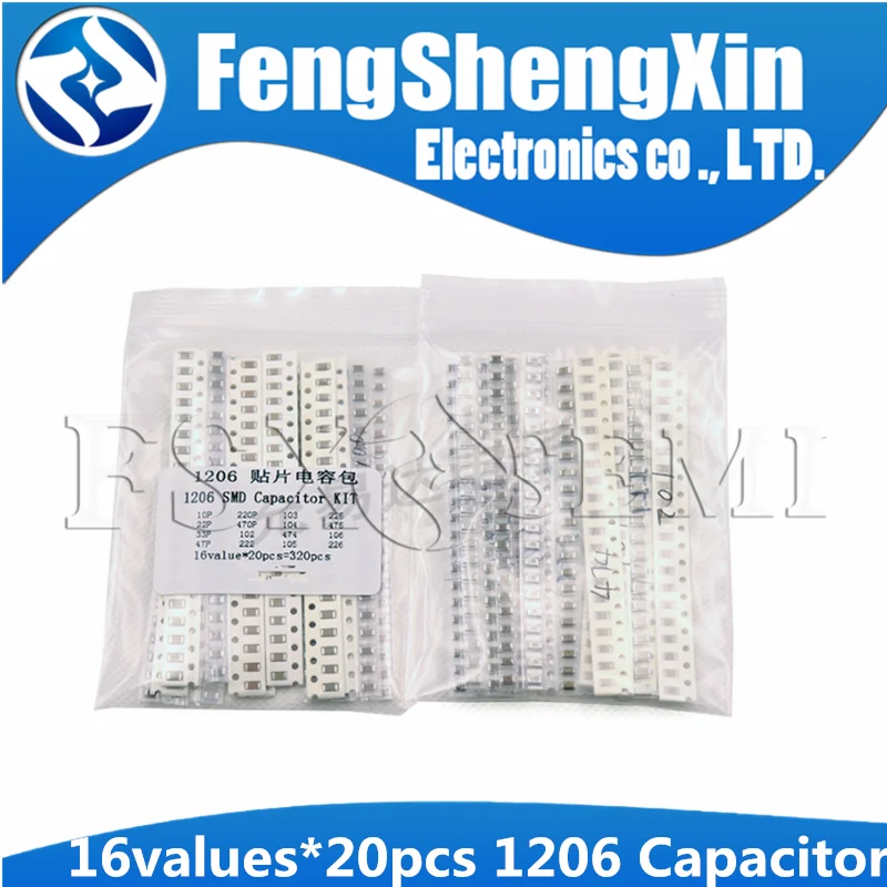 16values*20pcs=320pcs 1206 SMD Capacitor assorted kit 10PF-22UF Samples kit