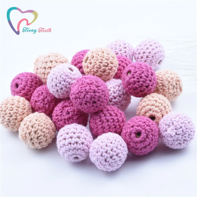 

100 PCS/Lot 16MM 0.62 Inch Handmade Round Crochet Beads Wooden Crocheted Bead Colorful Round Beads 26 Color Mix DIY Jewelry Make