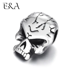 Stainless Steel Beads Skull Spacer Large Hole 6mm Slide Charm Pendant DIY Men Bracelet Making Supplies Jewelry Findings