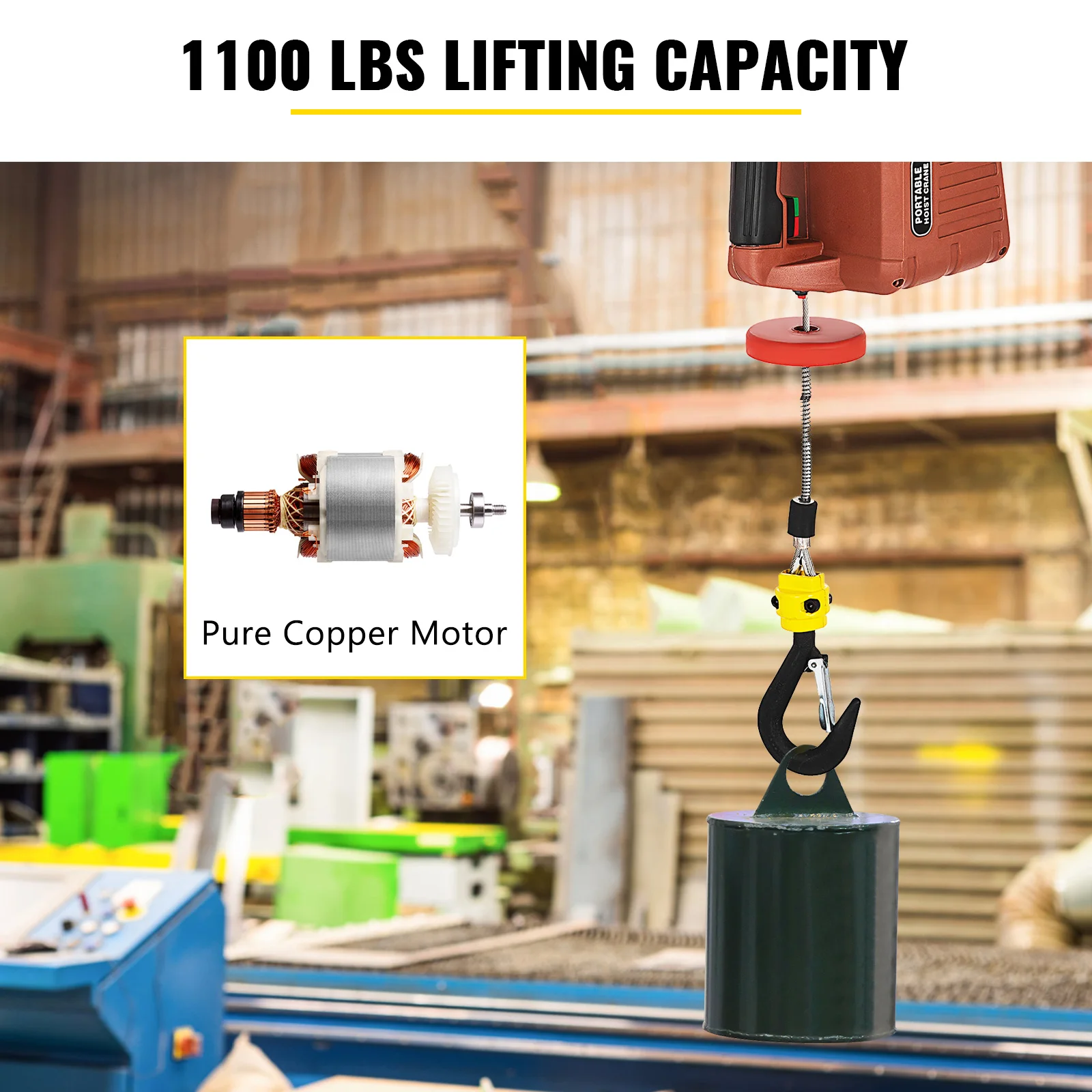 VEVOR-Mini cabrestante eléctrico portátil, grúa con cable de CA, 500Kg, 110V, 885000 M, con Control remoto