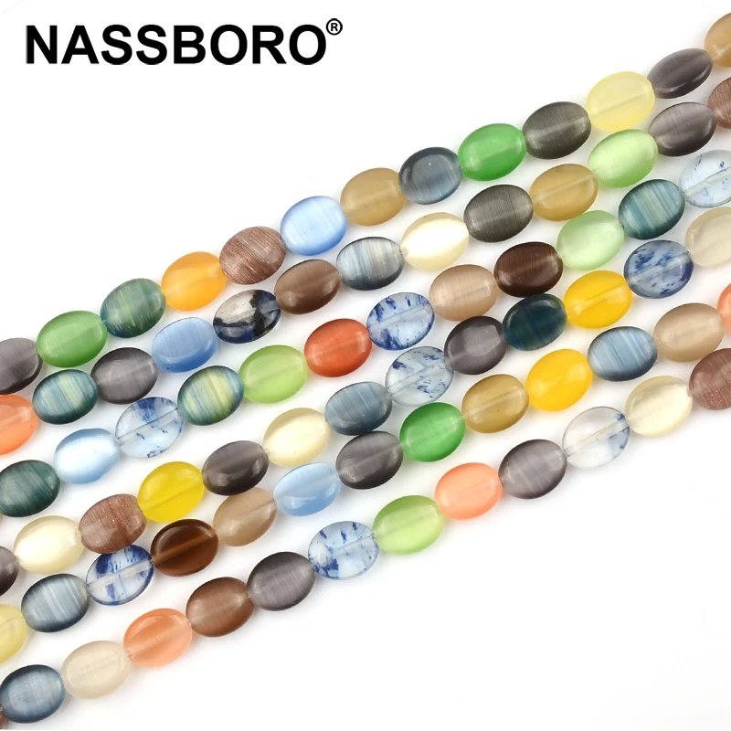 

Oval Natural Stone Cat Eye Beads Loose Lampwork Glazed Glass Beads for Bracelet Necklace DIY Jewelry Making