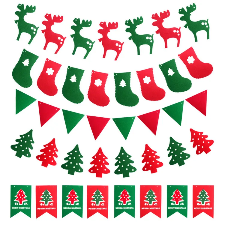 Christmas Bunting Red Green Non-woven Santa Claus Elk Christmas Tree Holiday Hotel Shopping Mall Decoration Bunting