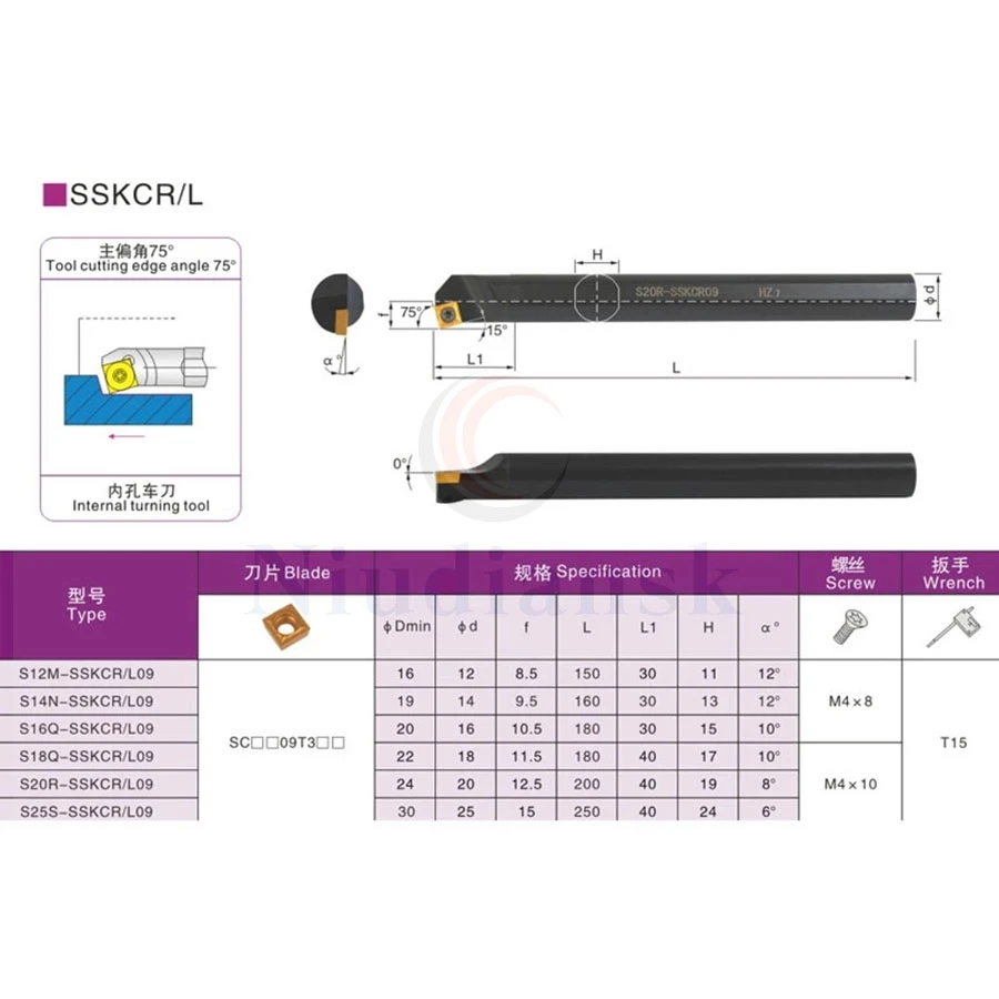 S12M-SSKCR09 S16Q-SSKCR09 S20R-SSKCR09 S25S-SSKCR09 12mm 16mm 20mm S20R-SSKCL 75 Graus Indexáveis Titulares Ferramenta de Torneamento Interno