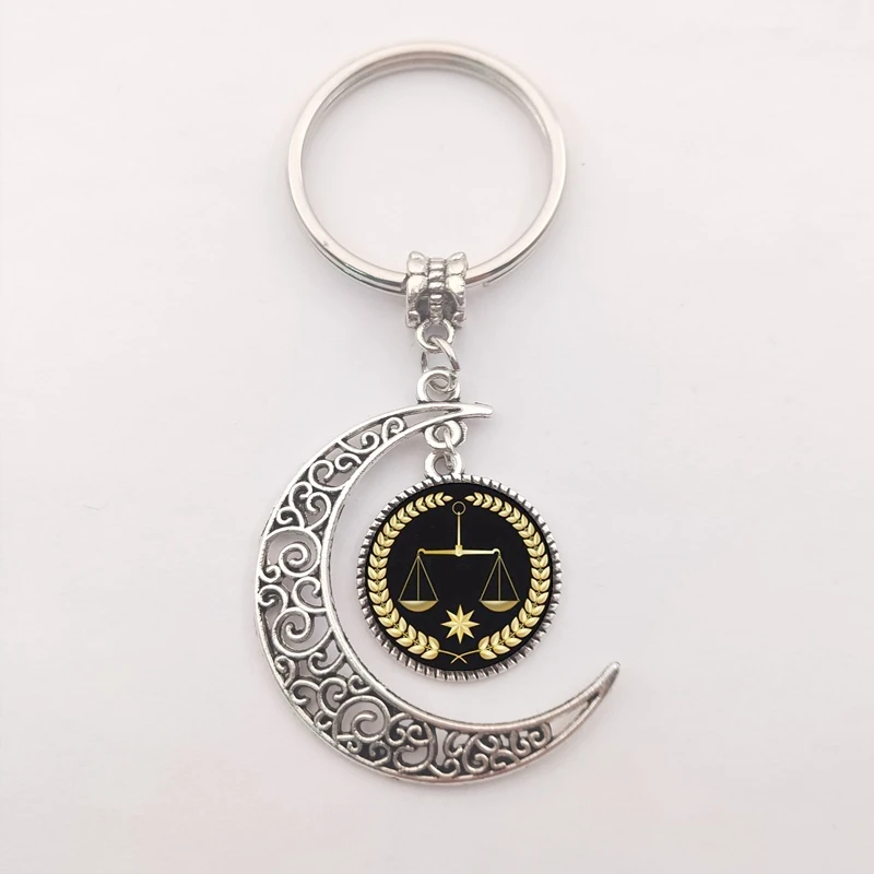 New  Unique Justice Referee Glass moon Keychain Exquisite Balance Key Ring Fashion Men Women Jewelry Key Chain Gift Souvenir