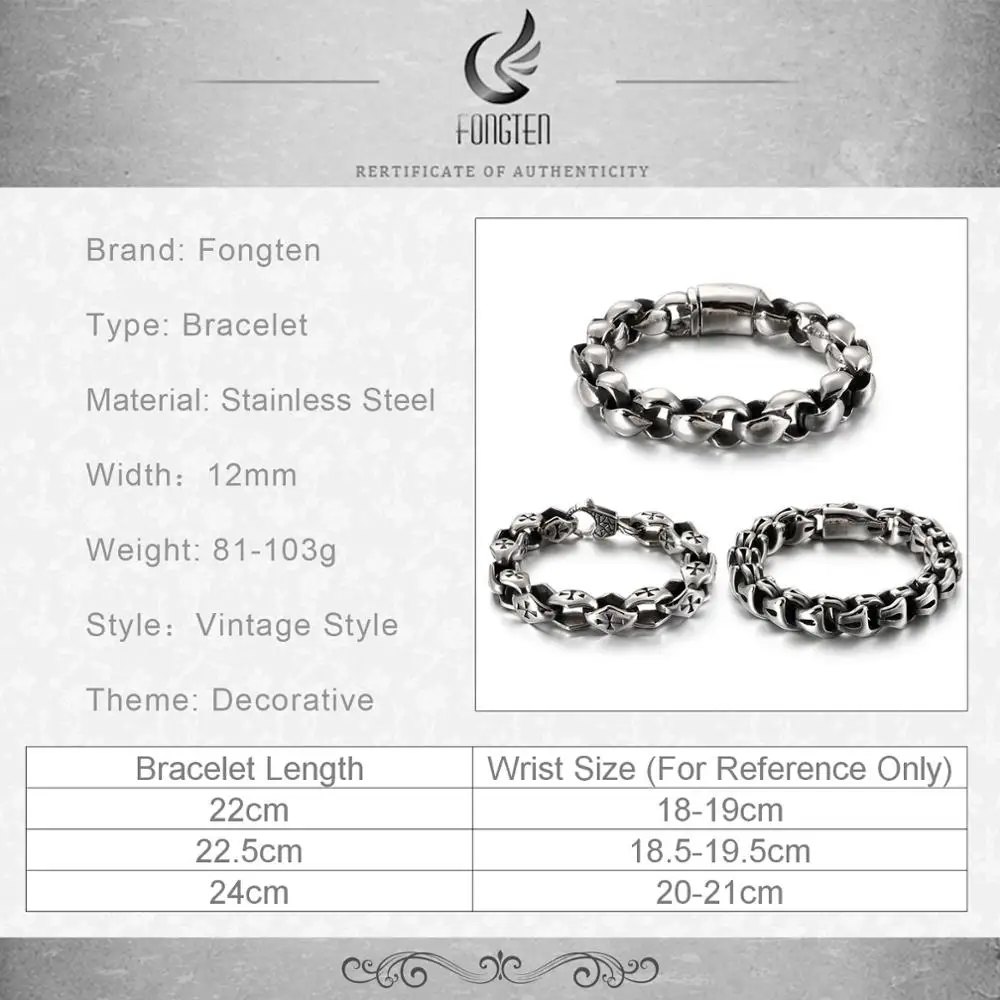 Fongten Smooth Cross Bracelet For Men Silver Color Stainless Steel Charm Bangle Chain Bracelet Hip Hop Male Jewelry Wholesale