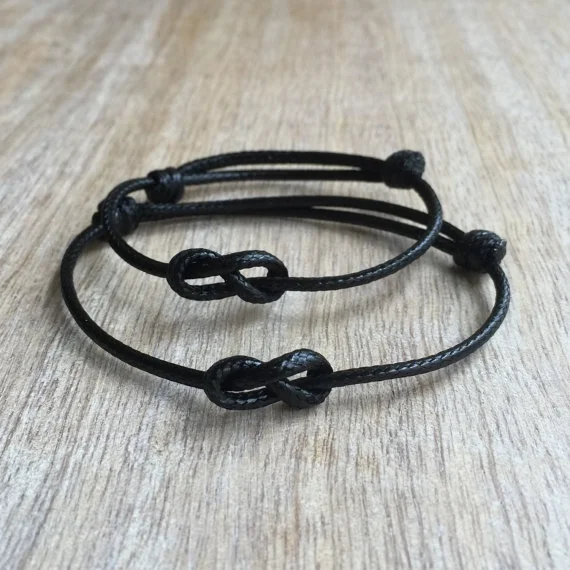 Simple Bracelet Black Waxed Cord Bracelets His and her Bracelets Infinity Couple Bracelets