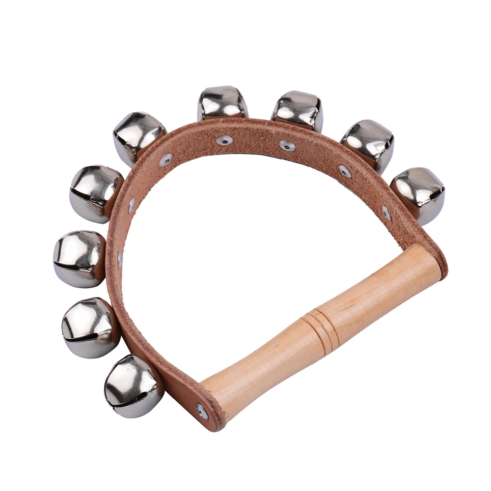 Tambourine Handbell Muscial Instrument 9 Jingle Bells Percussion with Wood Handle Children Toy