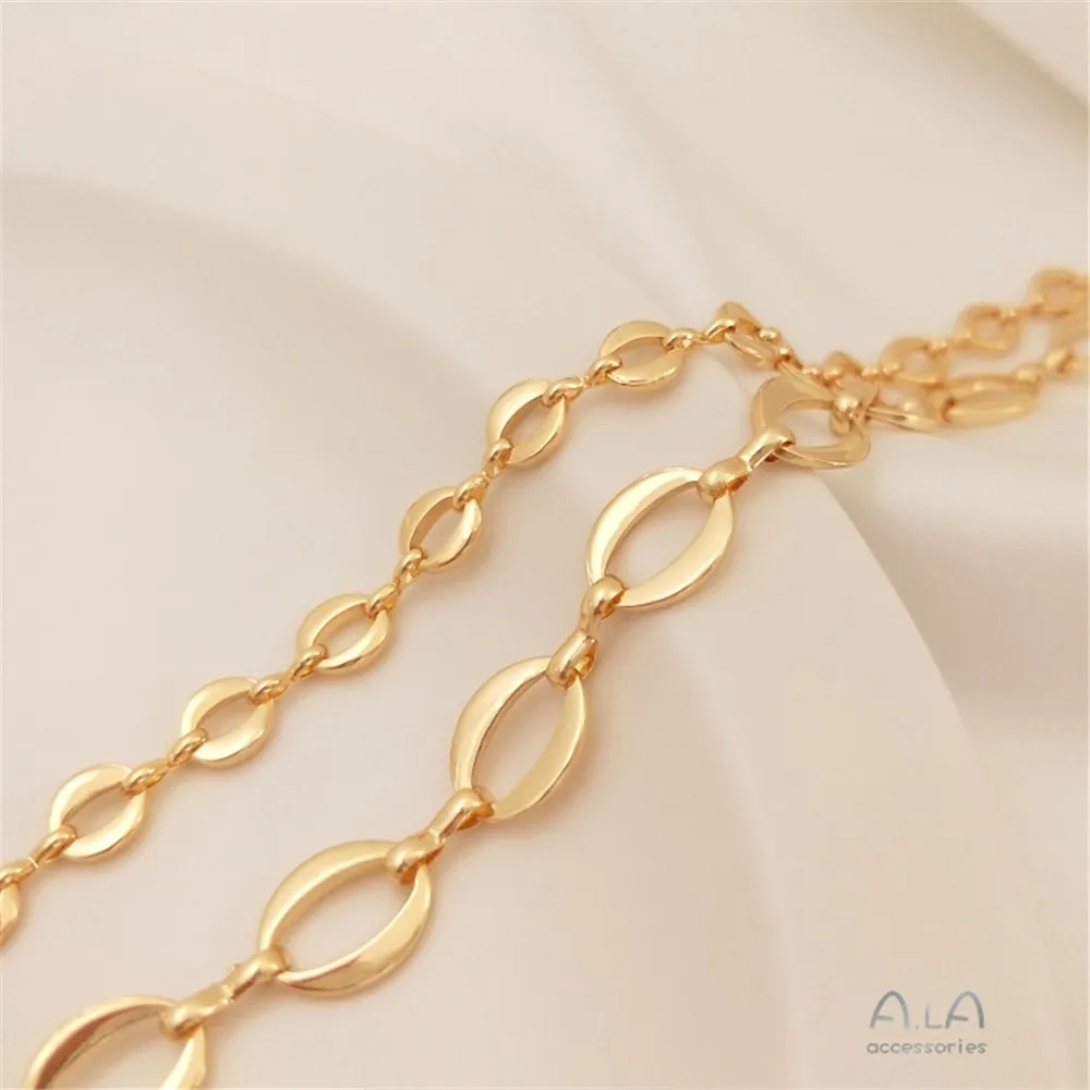 14K Gold Plated Light bead section zircon bead interval chain DIY loose chain hand bracelet first accessories