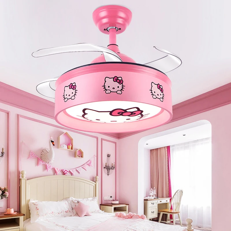 Modern children bedroom decor led invisible ceiling fan light lamp living dining room ceiling fans with lights remote control